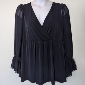 Torrid Black Sheer Sleeve Babydoll Blouse Surplice Bodice whimsigoth holiday